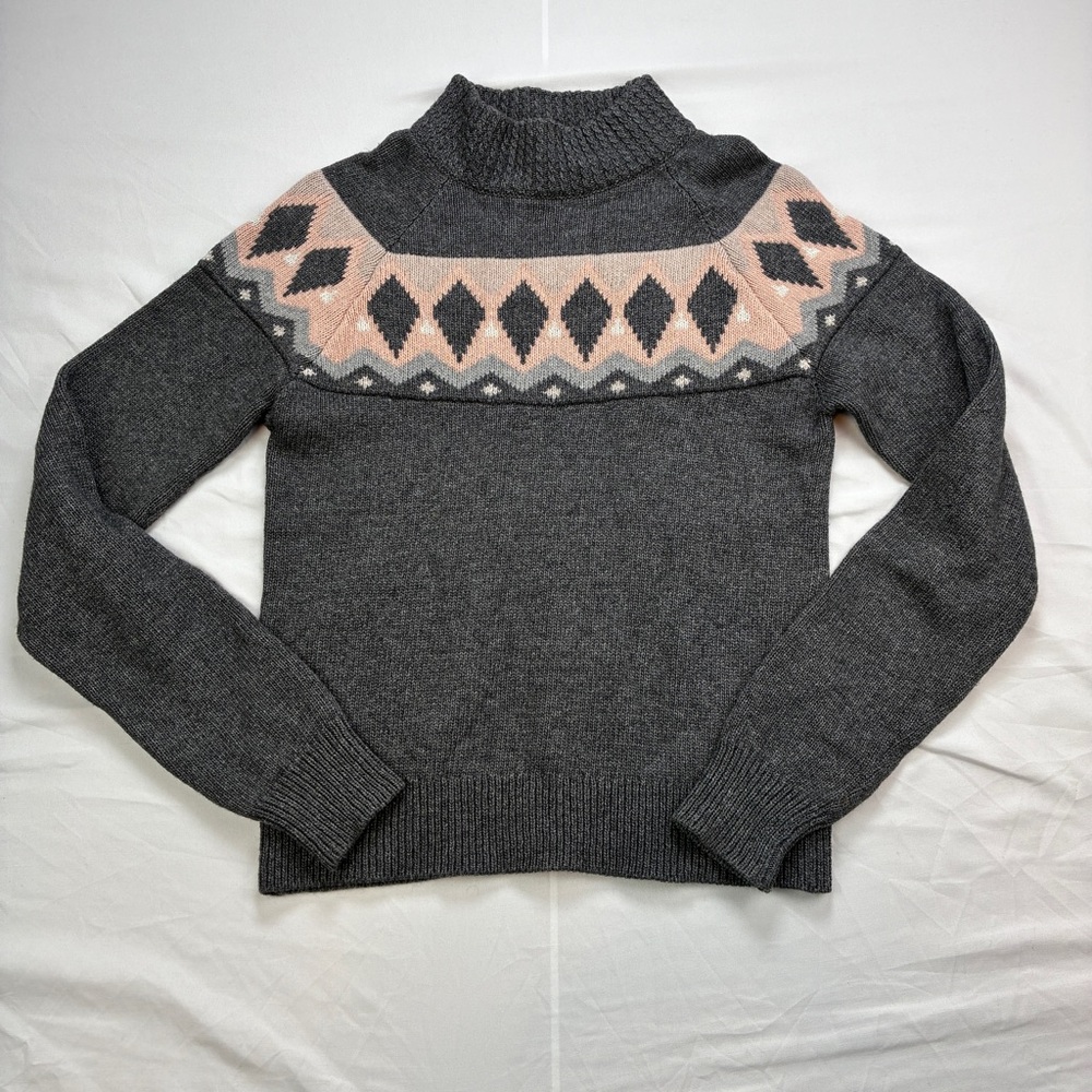 Barbour Gray and Pink Cowl Neck Fair Isle Sweater